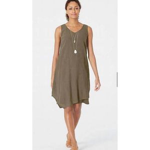 J JILL PURE JILL Green Tencel Lyocell Tank Asymmetrical Hem Line Dress
